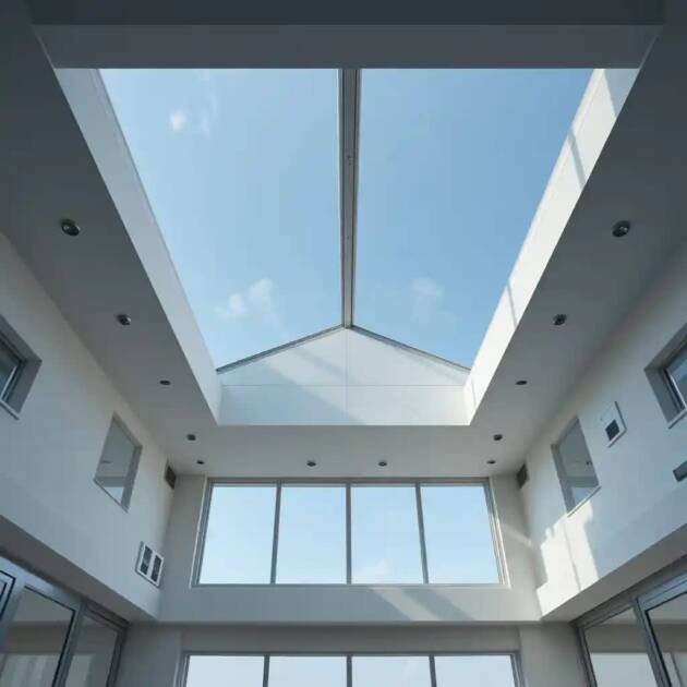 Rectangular skylight divided into sections with a modern look in an atrium