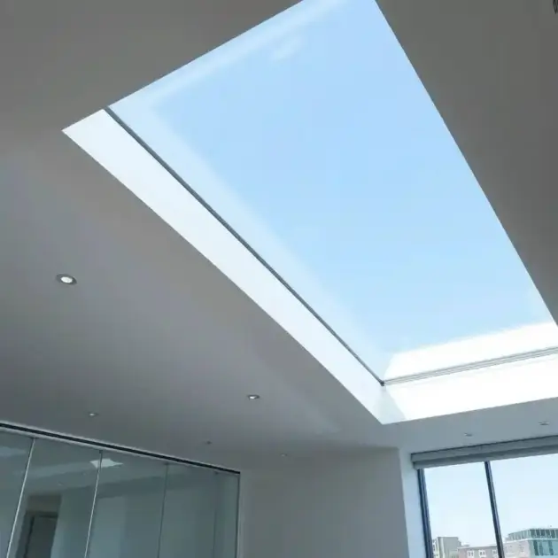 Large rectangular skylight bringing outside light into an office