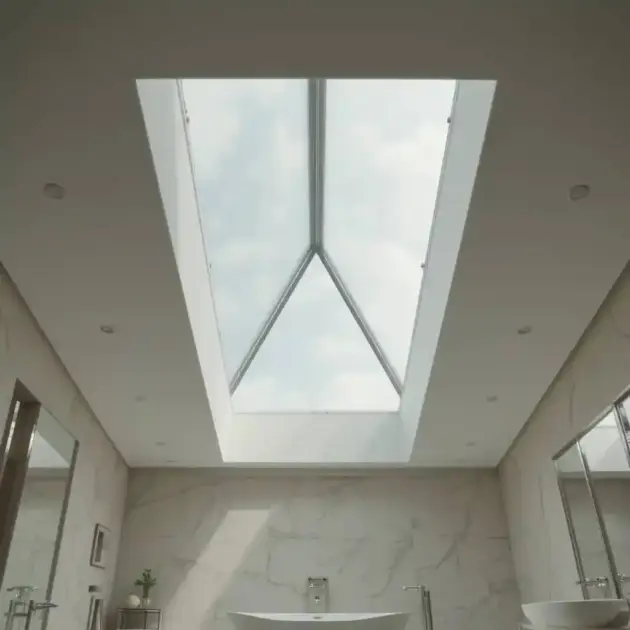 Modern and elegant bathroom with a triangular skylight