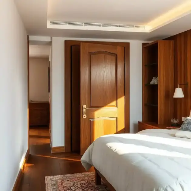 Cozy wooden door in a room