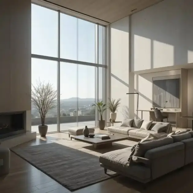 Big sliding windows in a living room